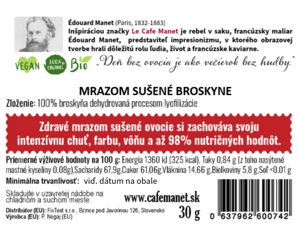 Mrazom sušené ovocie BROSKYŇA - lyofilizované 30g 2