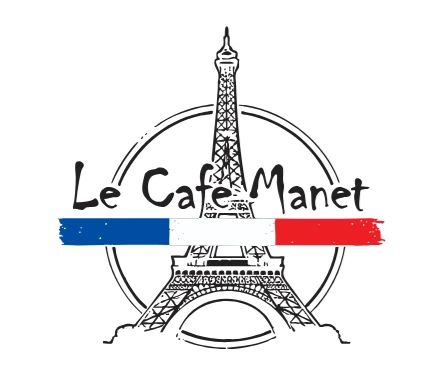 Hnedý plyšový medveď s bielym tričkom a logom Le Cafe Manet 1