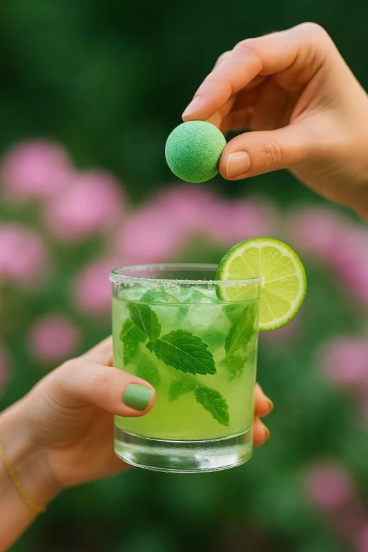 Nealkoholická koktailová bomba s limetkou, mätou a rumom 39g 2