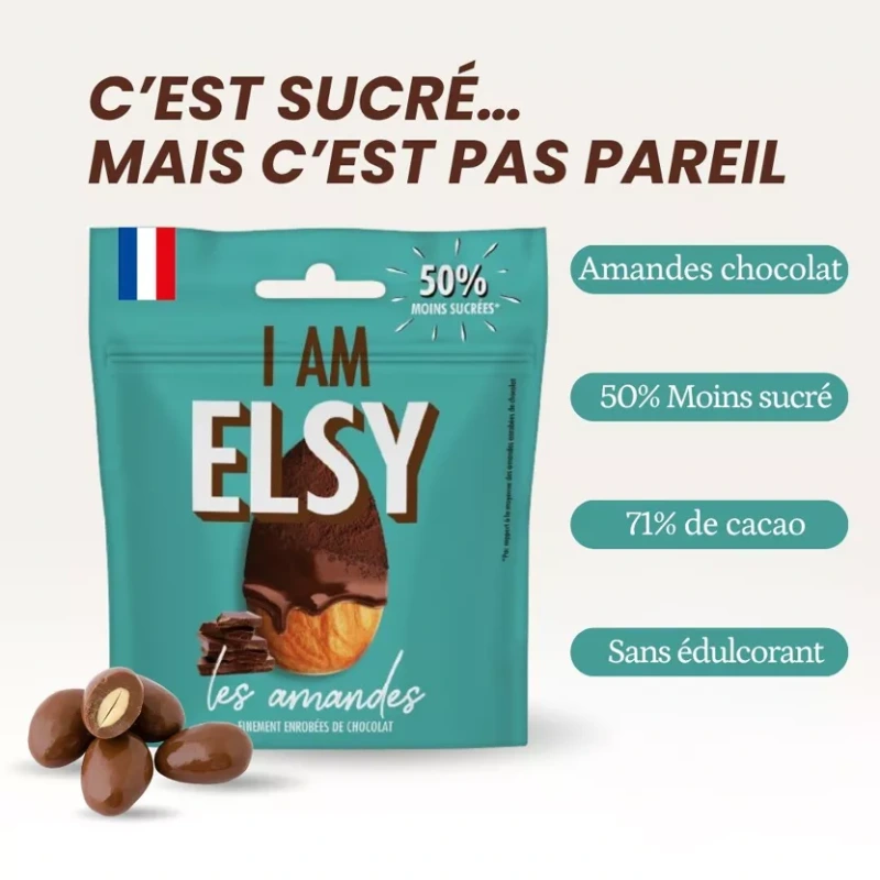 Jemne pražené mandle obaľované v čokoláde 75g (50% menej cukru) 1